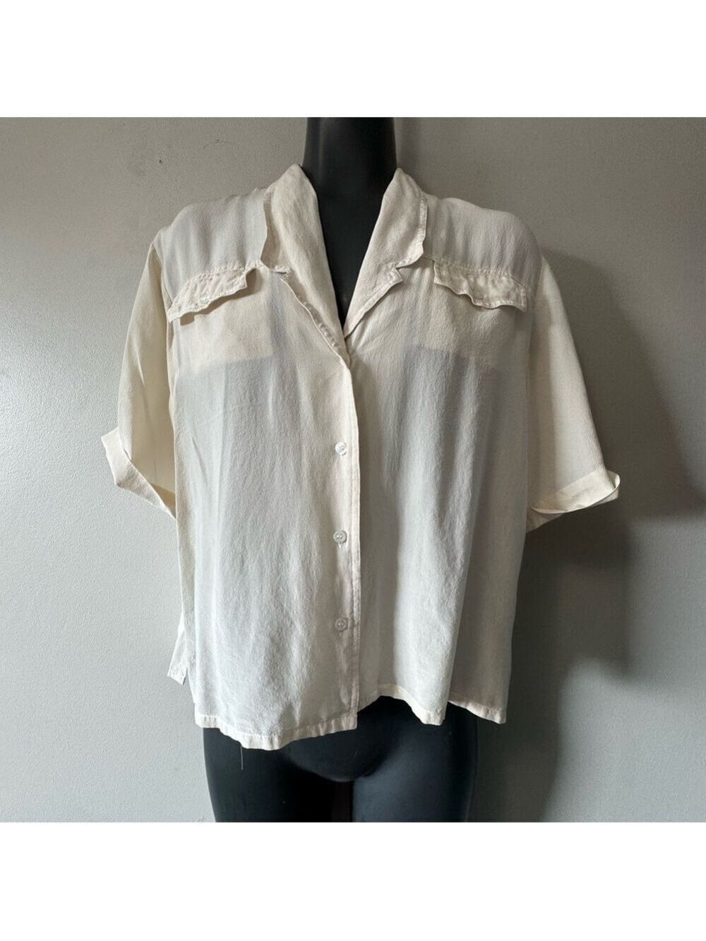 Vintage  Haberdashery Chic Cream Button Down Shirt for Women Silk